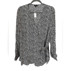 Talbots Faux Wrap Leopard Print Blouse in Black and White 3XLP Petite